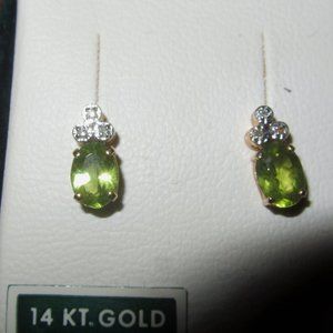 14K Yellow Gold Diamond Peridot Stud Earrings